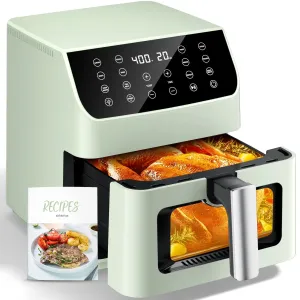 Aeitto WM-808-Green-01 5.8QT Large Air Fryer 12-in-1 Digital Airfryer with Clear Window, Flavor-Lock Tech, Shake Reminder, Compact, Dishwasher Safe, Nonstick, Green