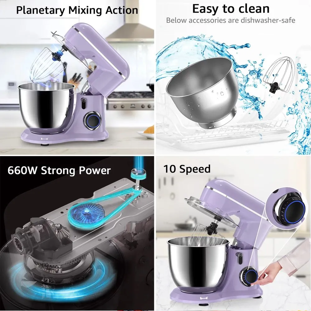AILESSOM AL-VP01 Samsaimo Stand Mixer 6.5-QT 660W 10-Speed Tilt-Head Vine Purple