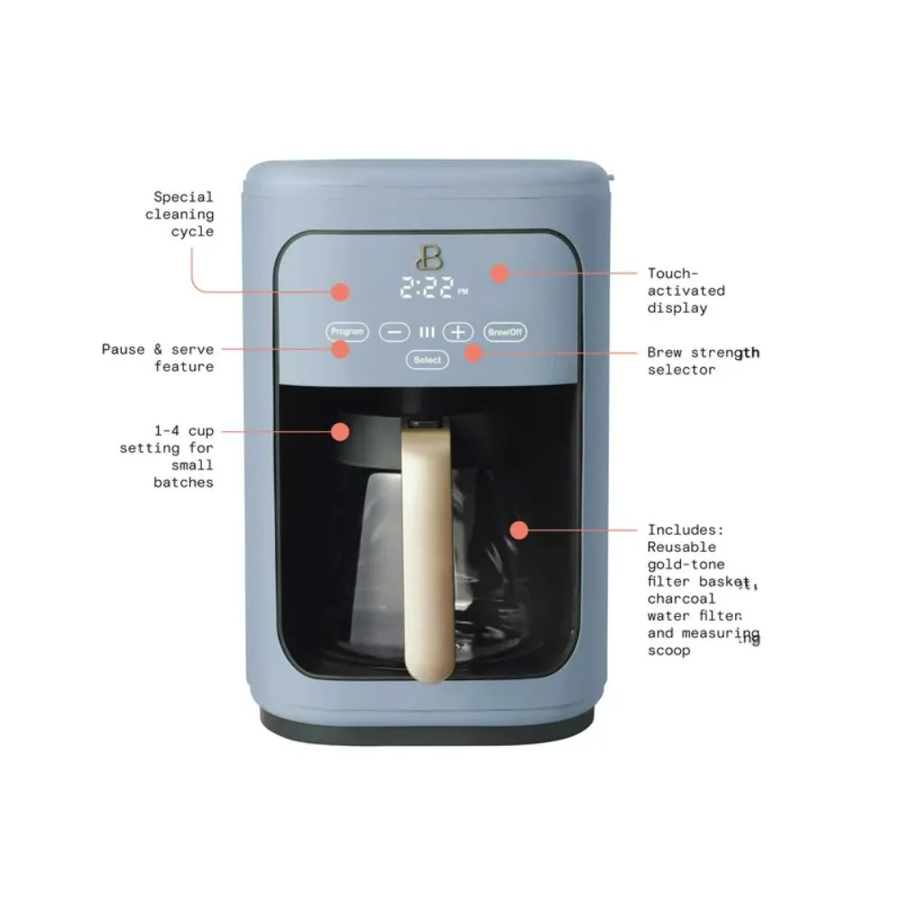 Beautiful 19136 14 Cup Programmable Touchscreen Coffee Maker, Cornflower Blue