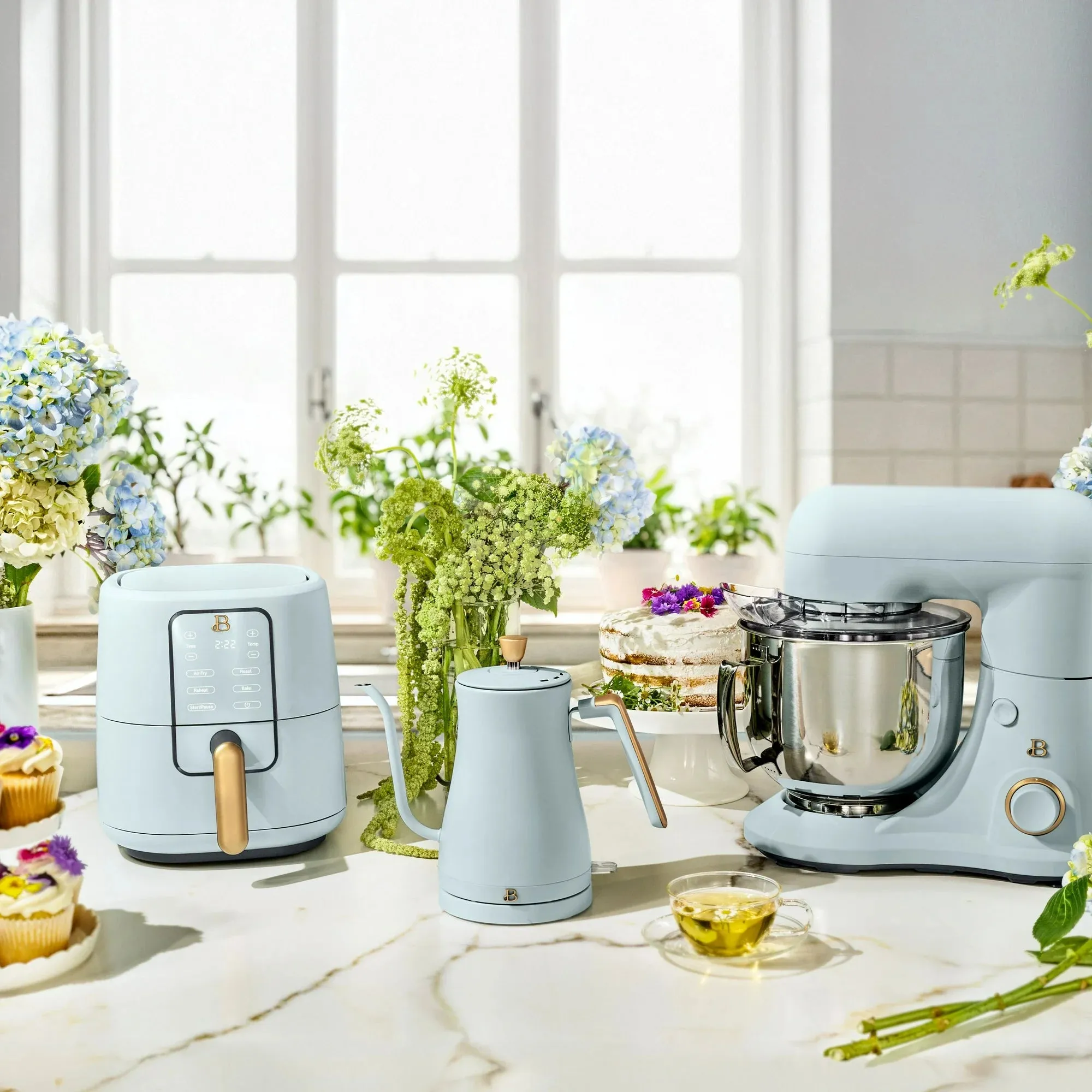 Beautiful 19774 3 Qt Air Fryer with TurboCrisp Technology, Hydrangea by Drew Barrymore
