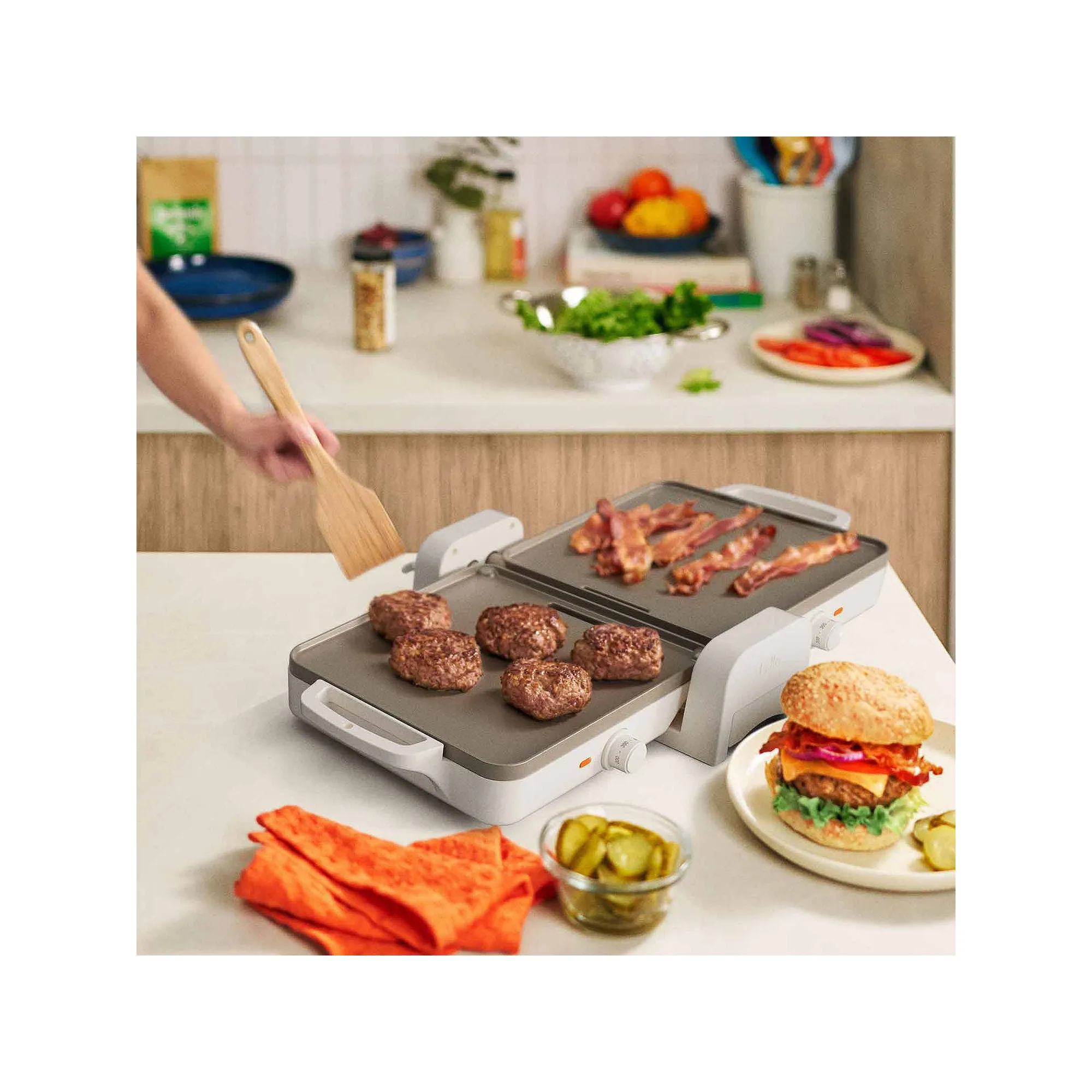Bella Fold & Store Dual Temp Griddle, Fits-Anywhere' Kitchenware 35101 - OATMILK ONE SIZE