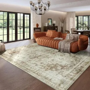 BERTHMEER 3'x5' Washable Area Rugs indoor Small Rugs Vintage Traditional Rugs Carpets for Living Room Bedroom Office Throw Rugs Non-slip, Brown