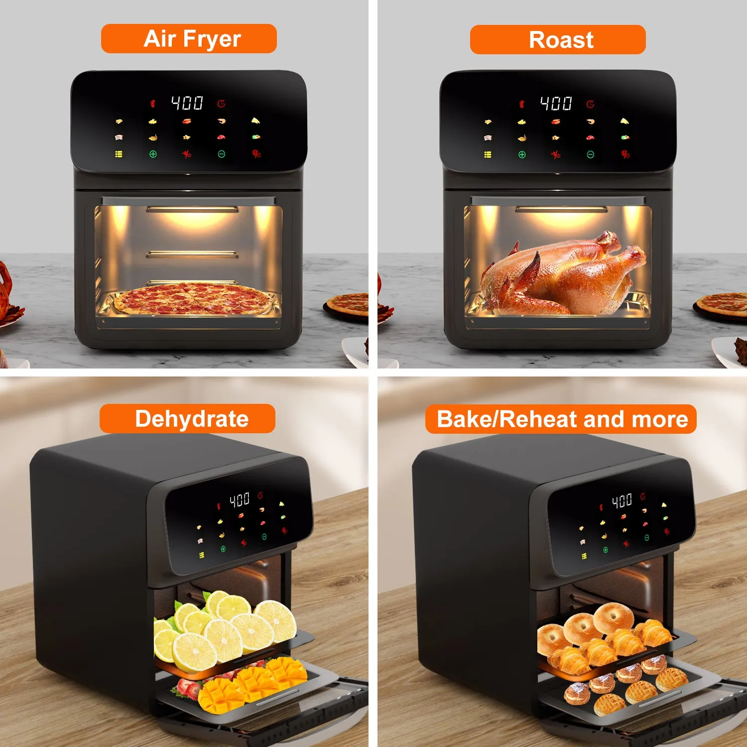 Bluebow 12QT Air Fryer Convection Oven With 10-in-1 Multi Function Visible Window Touchscreen, Black