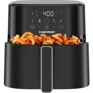 Chefman RJ38-6T-BLACK Compact Digital Touch Air Fryer w/ Hi-Fry & Shake Reminder - Black