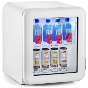 Cooluli CBCG1.7W Decor 1.7 Cuft Glass Beverage Cooler - Compact Mini Fridge for Bedroom, Office, Dorm - Whisper-Quiet Operation, Auto Defrost, Adjustable Shelves