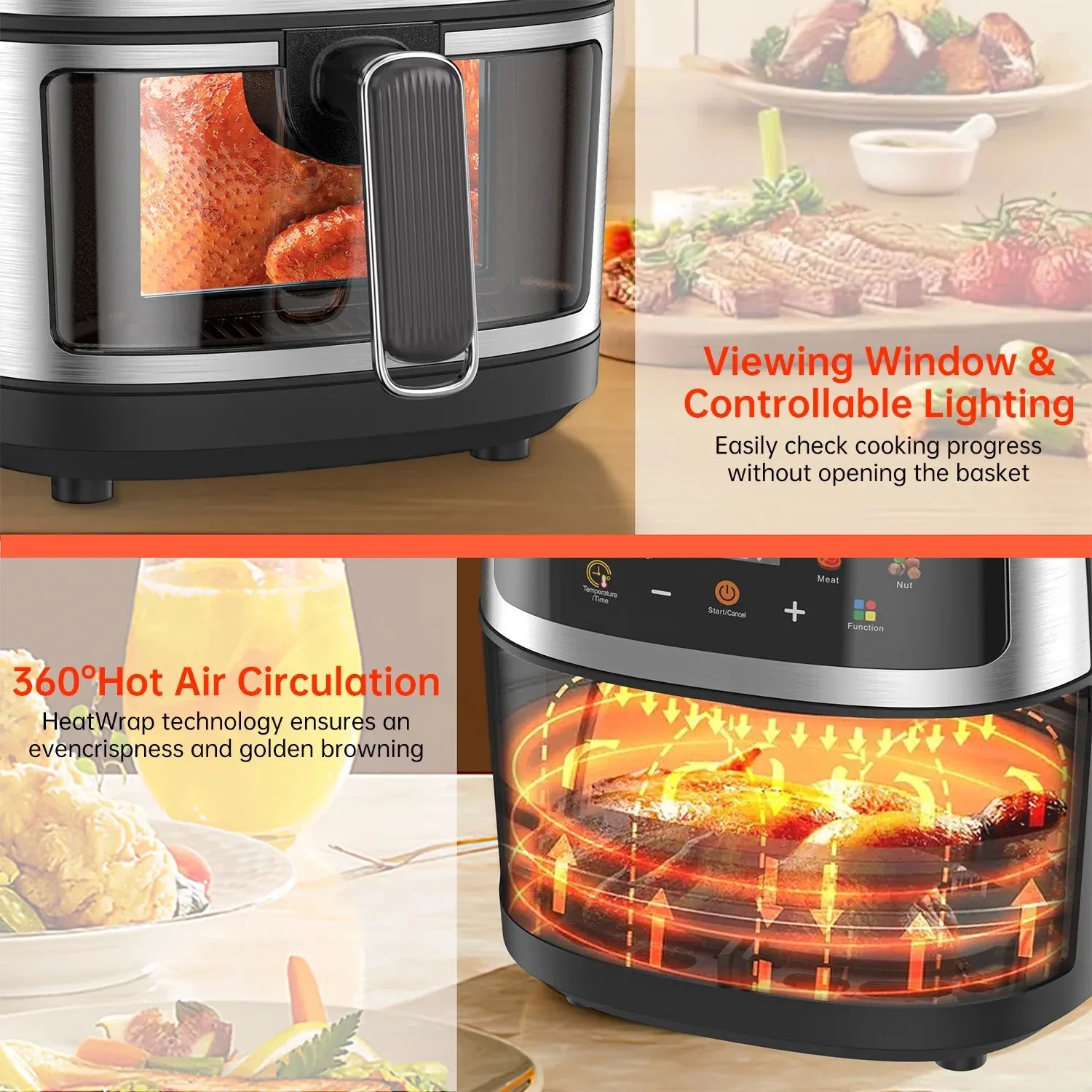 Cshidworld Air Fryer 7.4 QT Large Capacity Touch Screen Smart Silver
