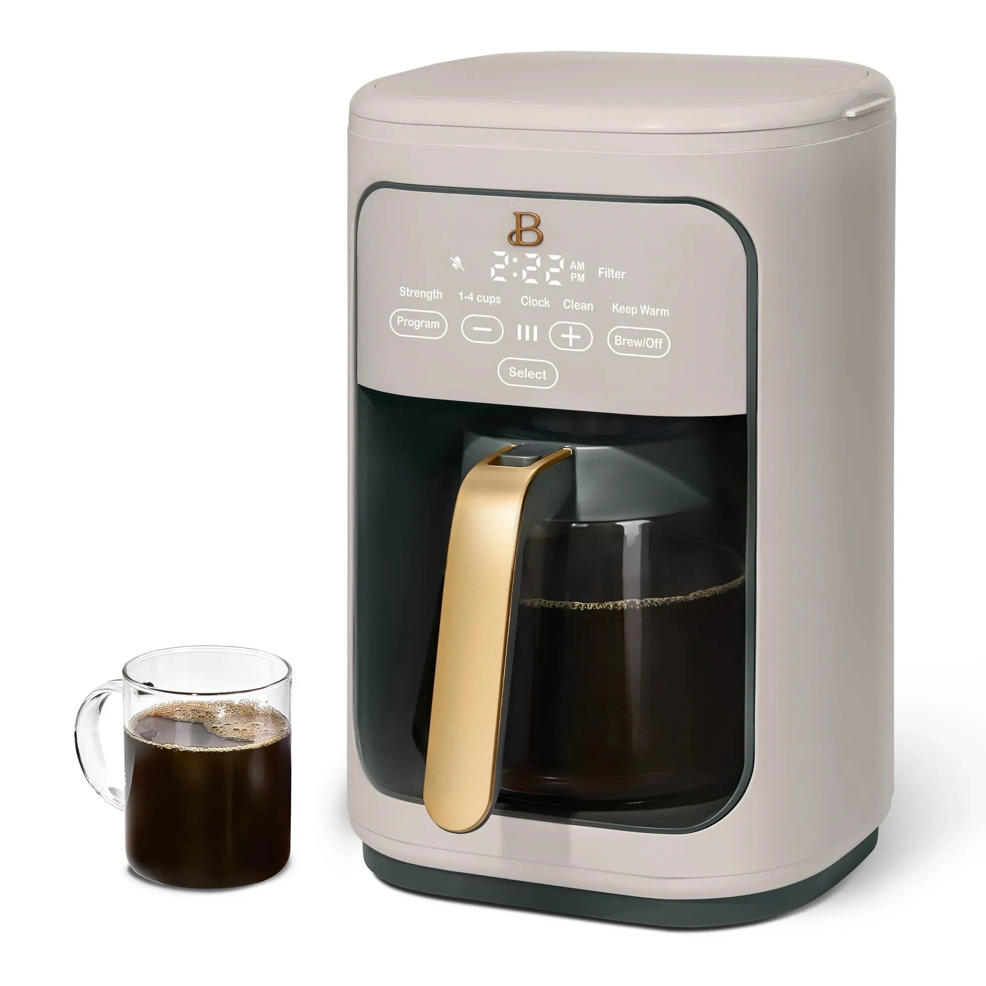 Drew Barrymore 19464 Beautiful 14-Cup Programmable Drip Coffee Maker with Touch-Activated Display, Porcini Taupe