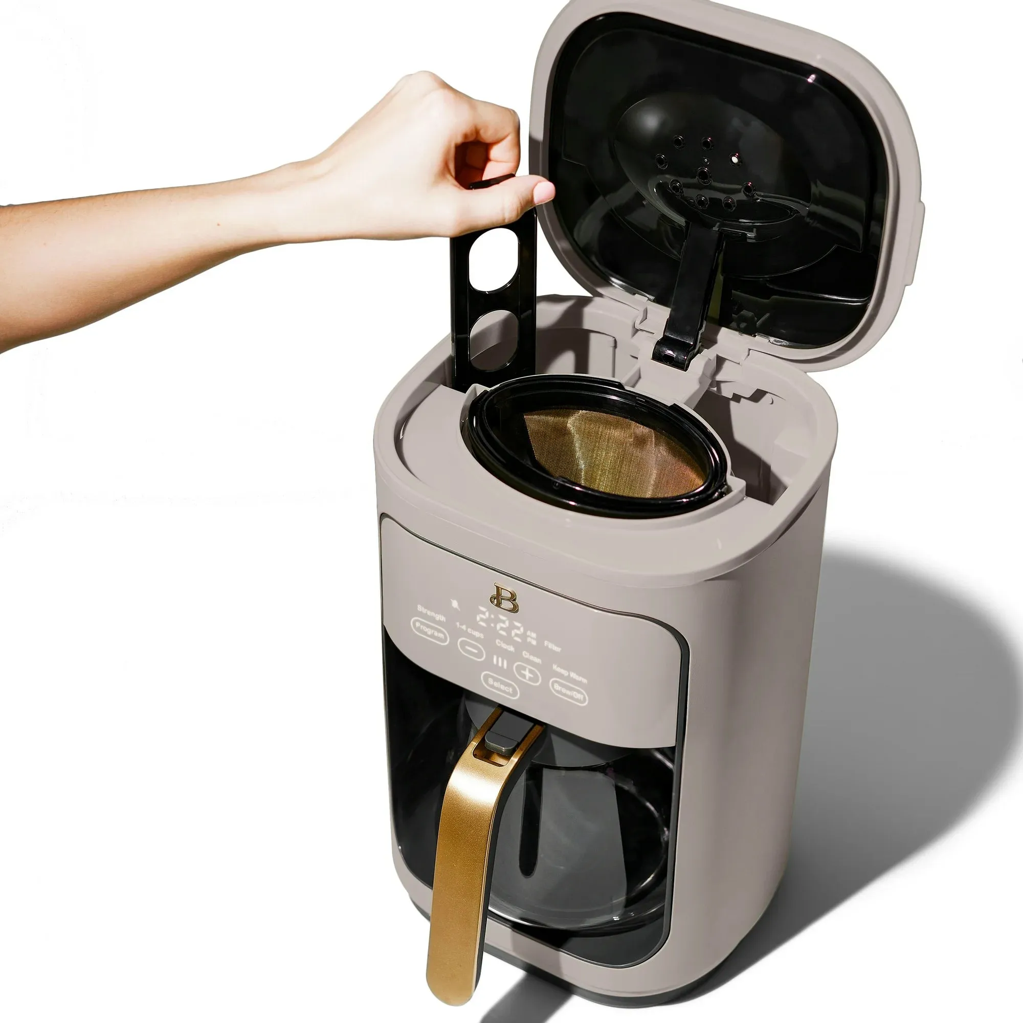 Drew Barrymore 19464 Beautiful 14-Cup Programmable Drip Coffee Maker with Touch-Activated Display, Porcini Taupe