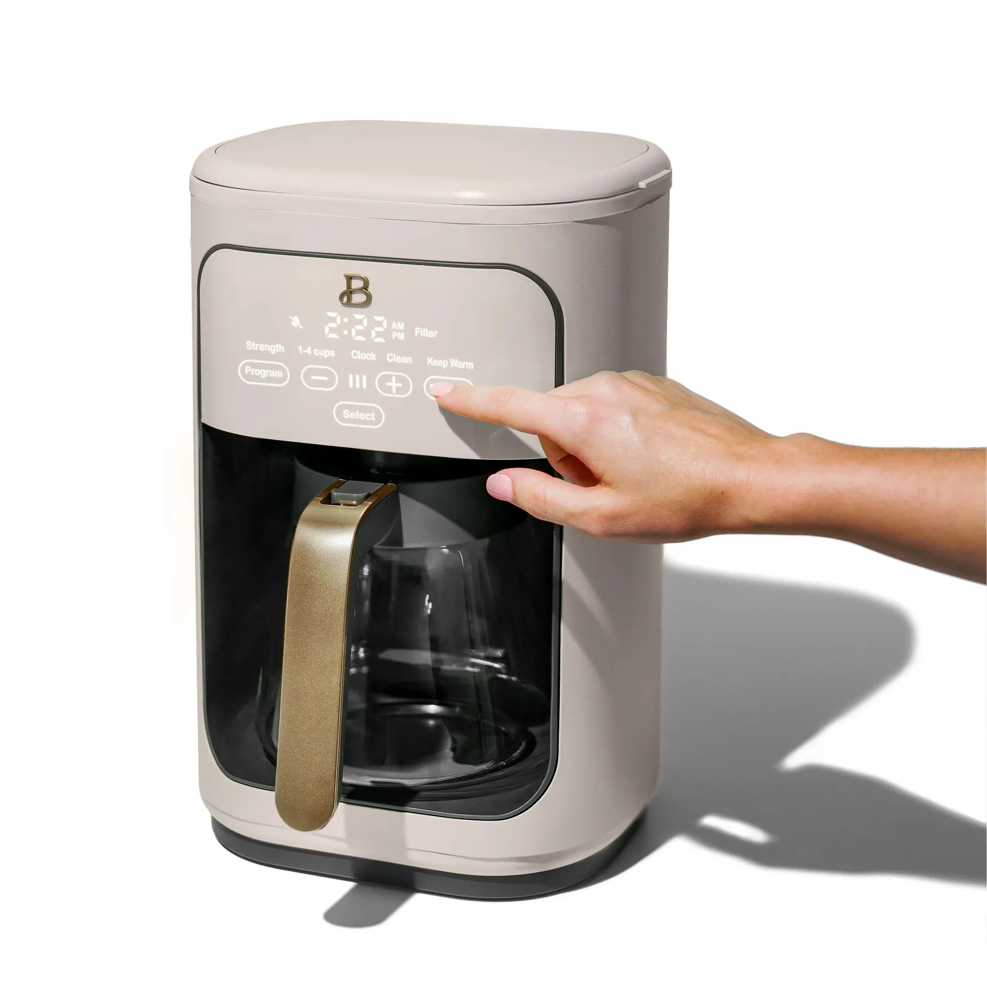 Drew Barrymore 19464 Beautiful 14-Cup Programmable Drip Coffee Maker with Touch-Activated Display, Porcini Taupe