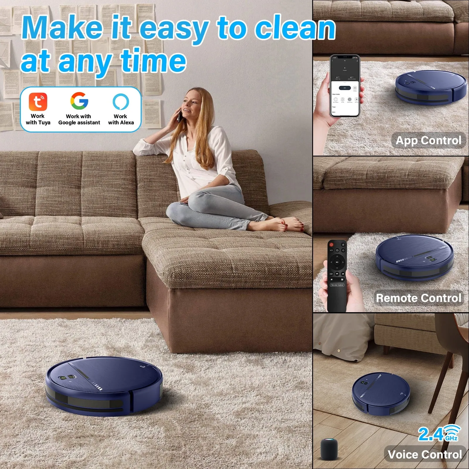 GOOVI Robot Vacuum Cleaner 2 in 1 Robot Vacuum and Mop Combo for Pet Hair, Hard Floor
