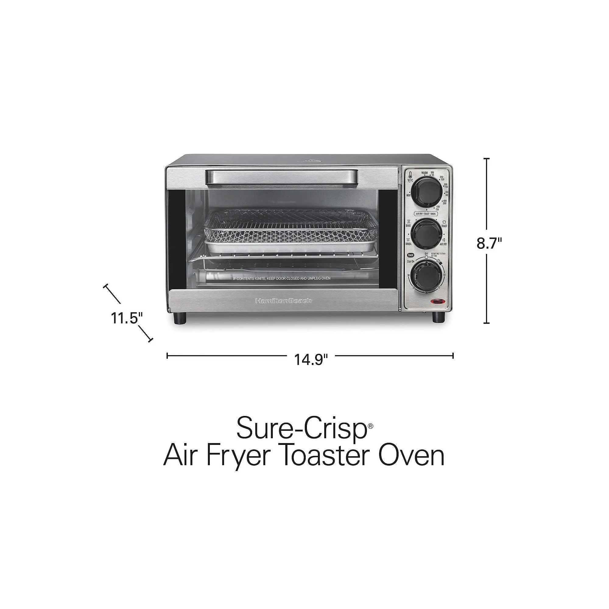 Hamilton Beach 31403 Sure-Crisp 4-Slice Air Fryer Toaster Oven, Stainless steel
