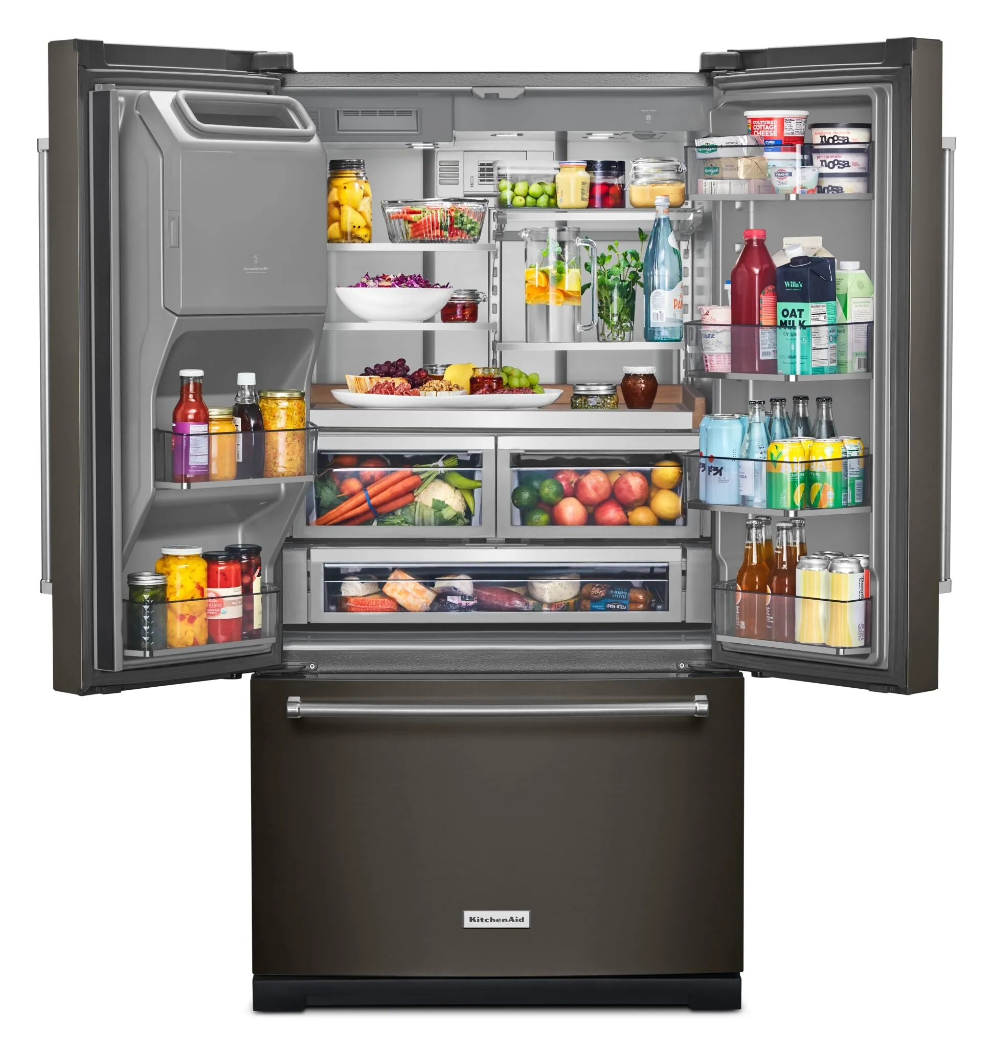 KitchenAid Black Stainless 35. 94" French Door Refrigerator (27.00 Cu Ft) - KRFF577KBS