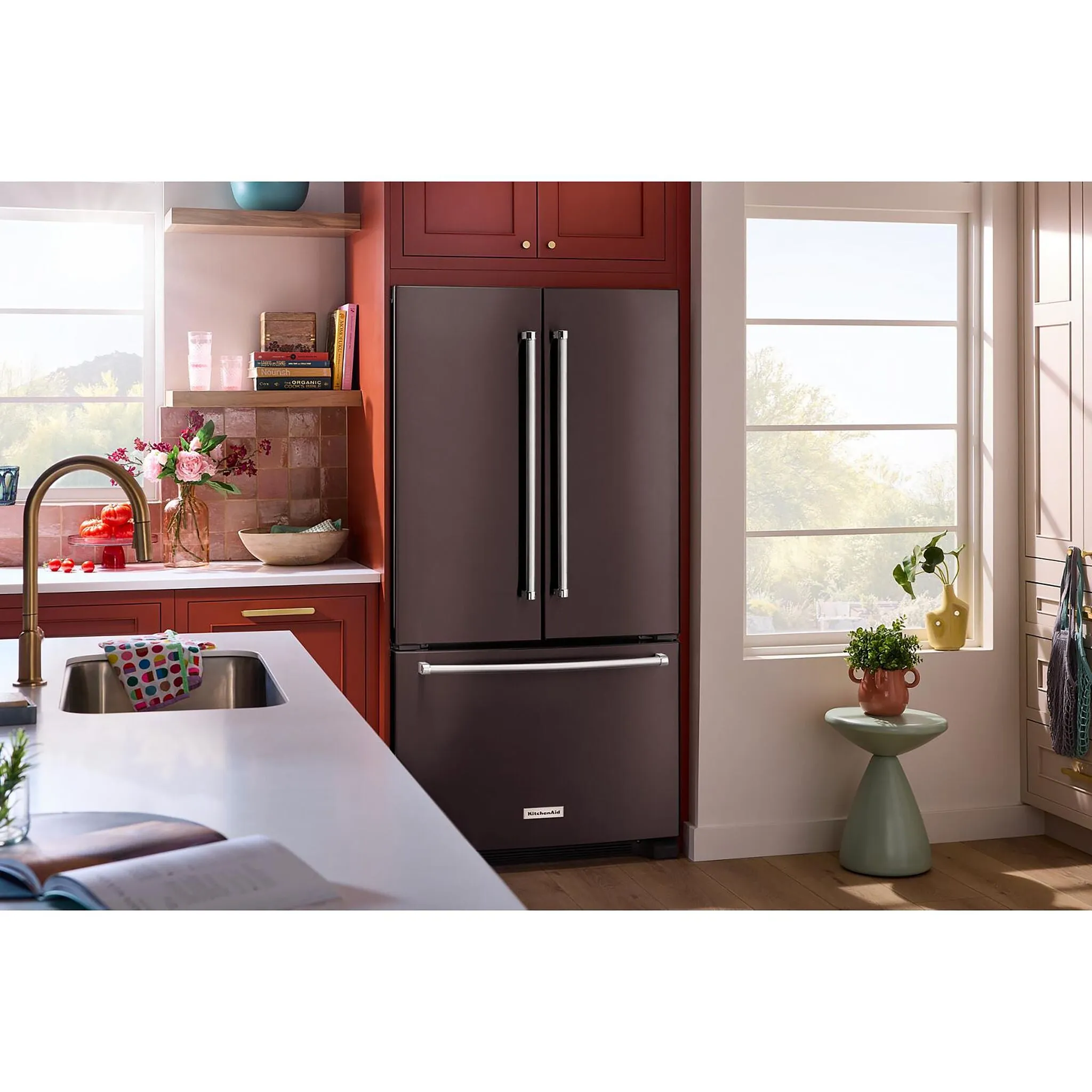 KitchenAid Fingerprint Resistant Black Stainless Counter-Depth French Door Refrigerator (20 Cu.Ft.) - KRFC136RBS