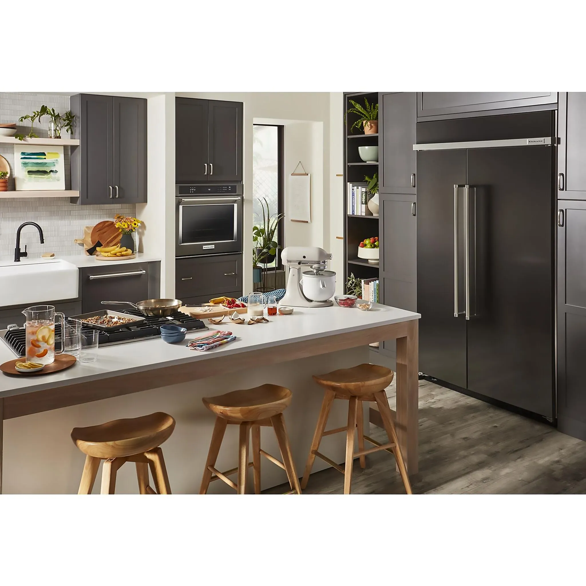 KitchenAid PrintShield Black Stainless Built-In Side-by-Side Refrigerator (25.5 Cu. Ft.) - KBSN702MBS