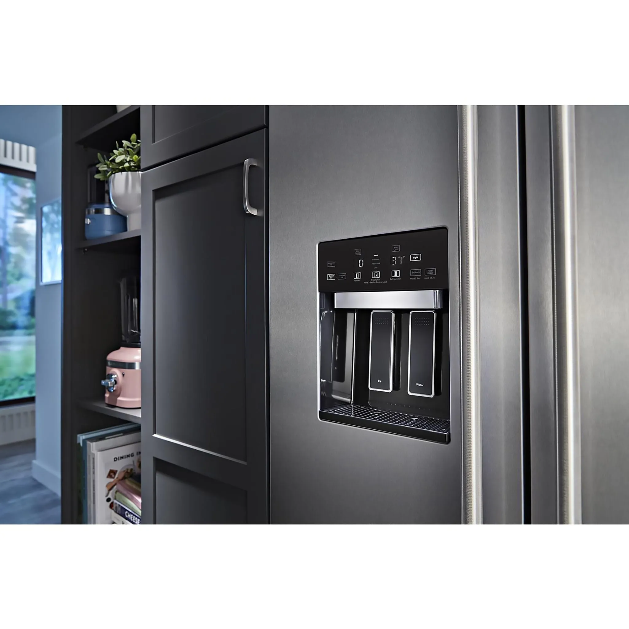 KitchenAid PrintShield Stainless Built-In Side-by-Side Refrigerator with Ice and Water Dispenser (20.8 Cu.Ft.) - KBSD706MPS