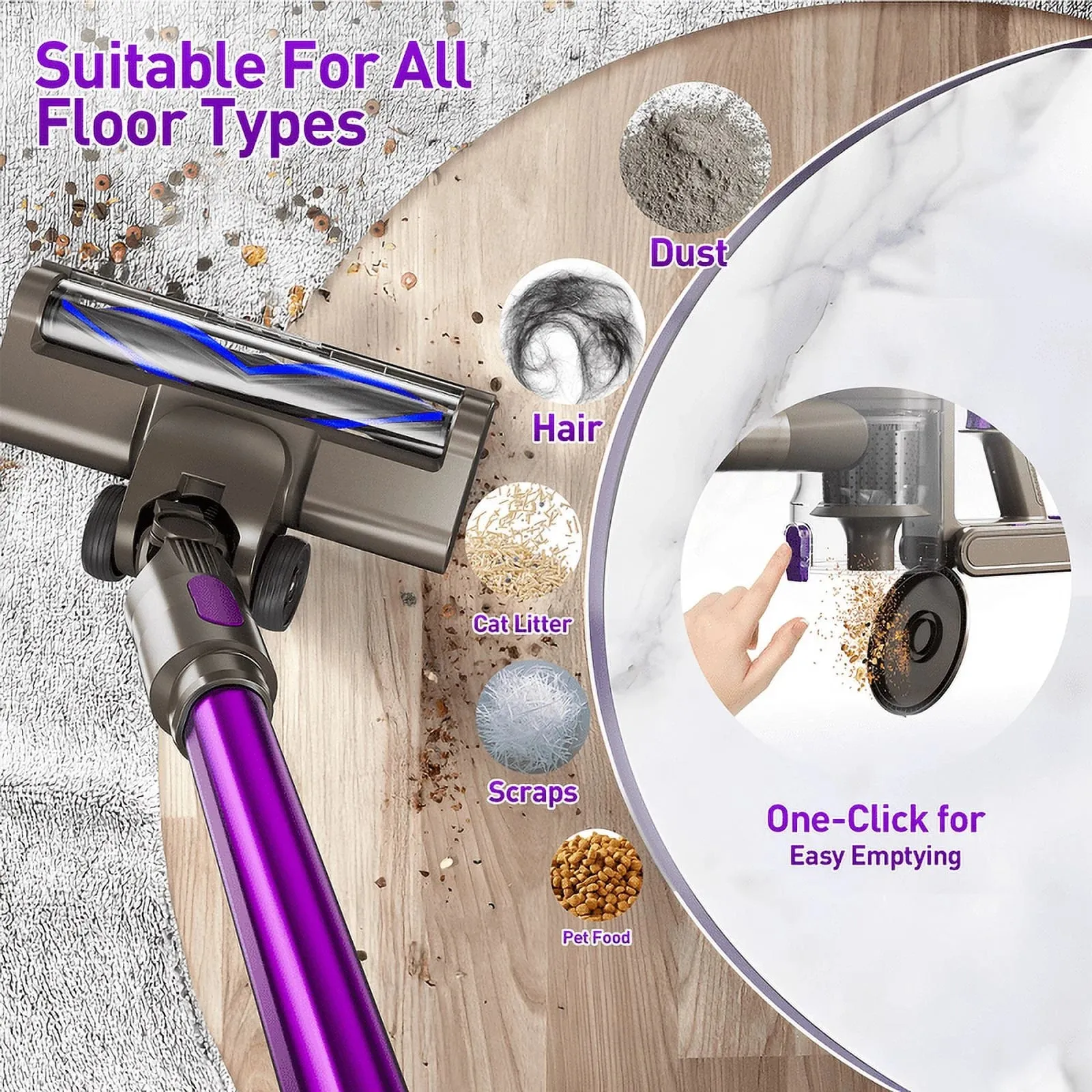 KUOSE P2 Cordless Vacuum Cleaner 38000pa/400W 50min 2200mAh Lightweight Stick Vacuum Cleaners for Home Pet Hair Car Carpet Hardwood Floor