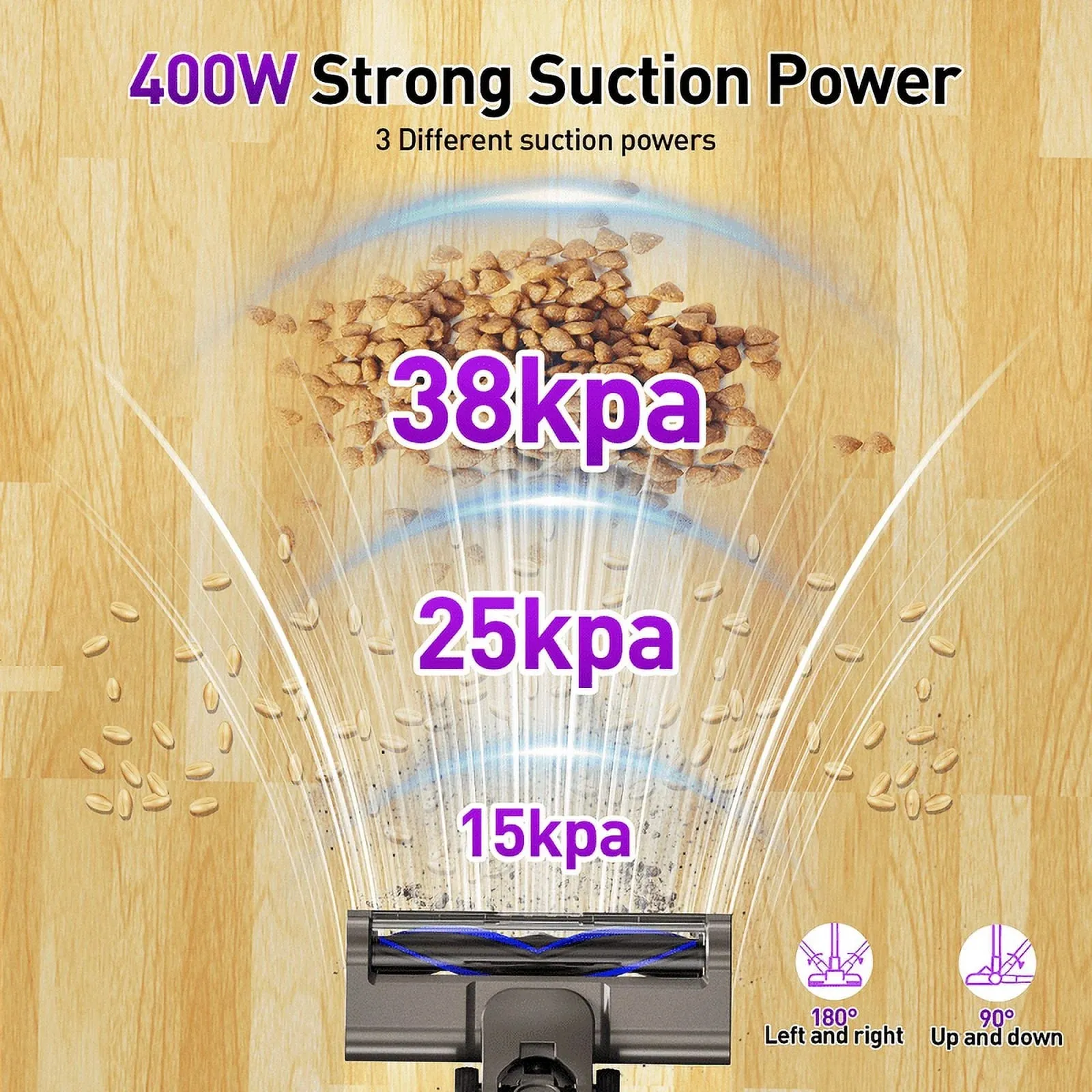 KUOSE P2 Cordless Vacuum Cleaner 38000pa/400W 50min 2200mAh Lightweight Stick Vacuum Cleaners for Home Pet Hair Car Carpet Hardwood Floor