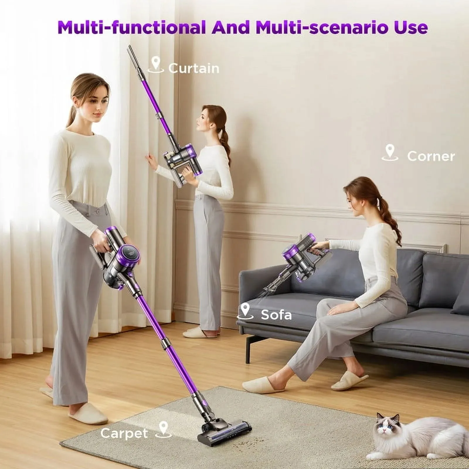 KUOSE P2 Cordless Vacuum Cleaner 38000pa/400W 50min 2200mAh Lightweight Stick Vacuum Cleaners for Home Pet Hair Car Carpet Hardwood Floor