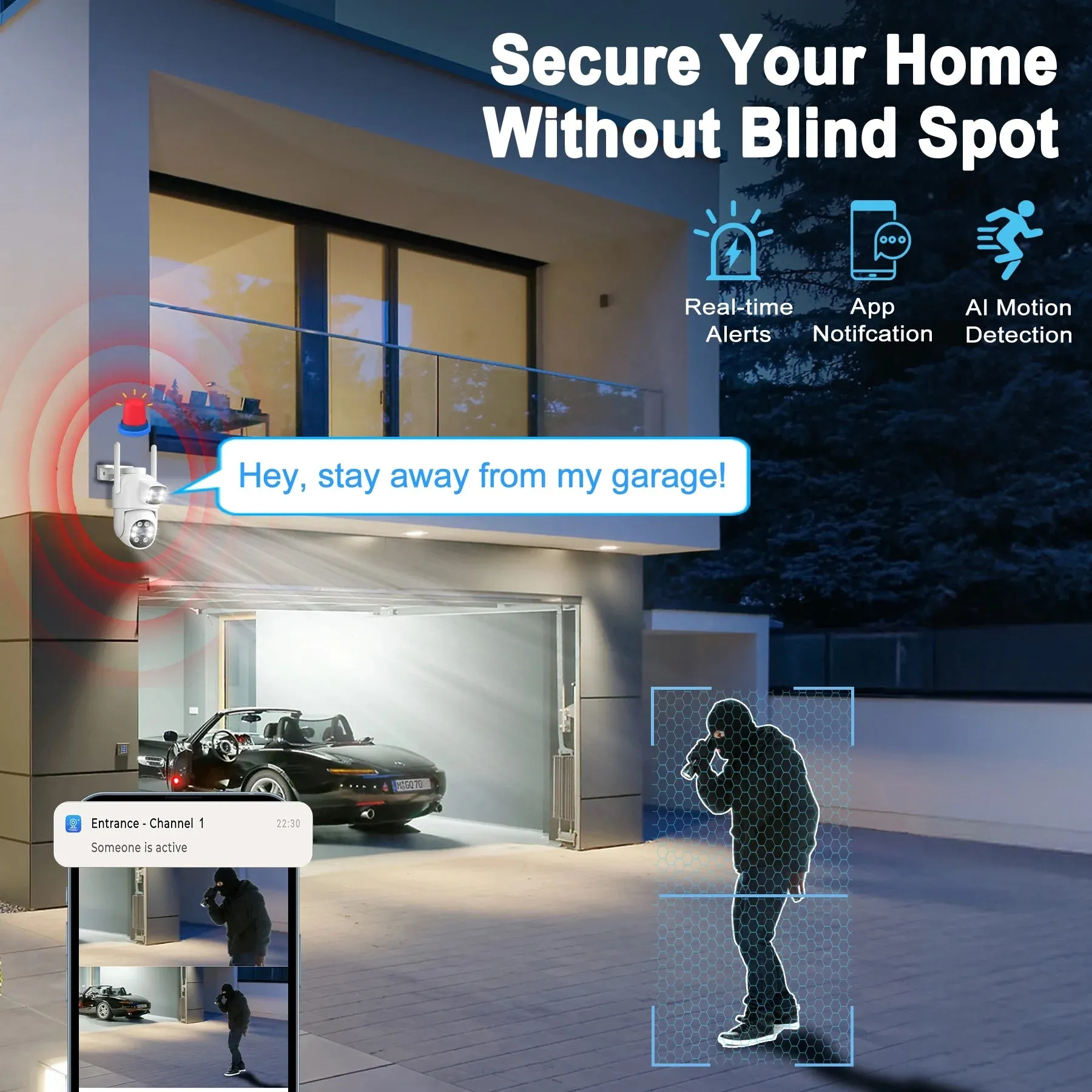 Losei A30 Indoor/Outdoor 4K Smart Security Camera, 2.4G&5G WiFi with Night Vision, Dual-Screen Display, White