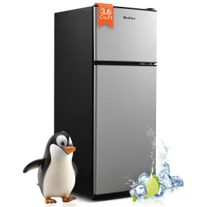 MaxKare FLS-90 Mini Fridge with Freezer 3.6 cu.ft 2-Door Compact Refrigerator with LED Light, Silver