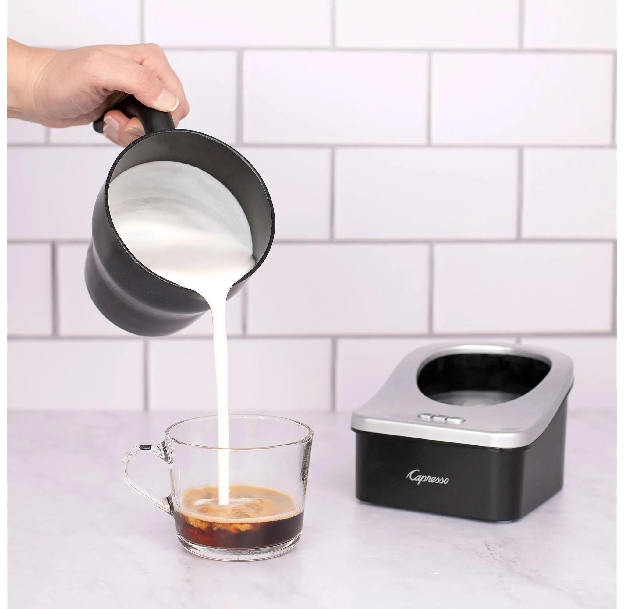Milk Frother Froth PRO - Black/Silver 202.04: Electric Milk Steamer & Foamer, 600W, 1 Cup Capacity (See Description)
