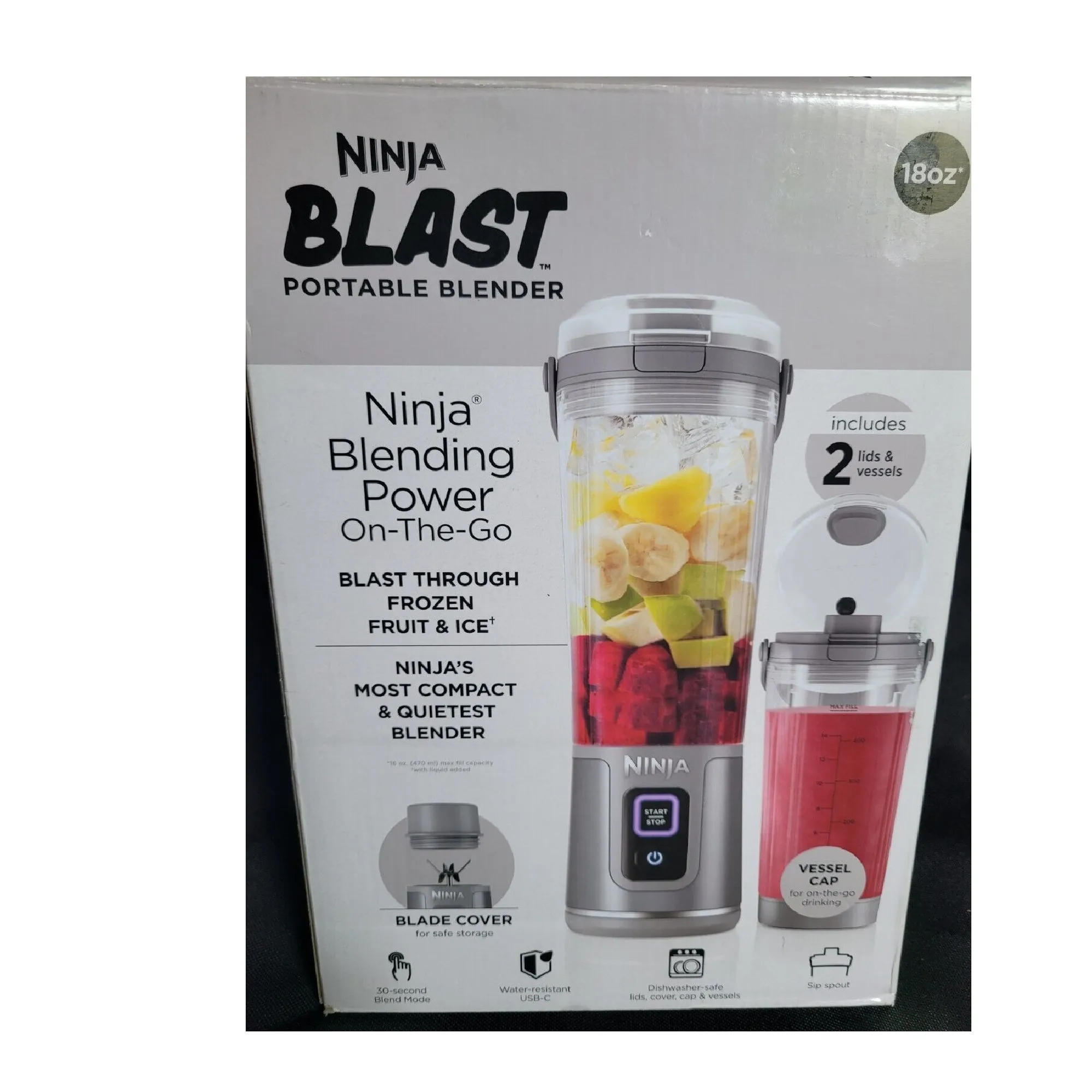 Ninja CL155AGY Blast Portable Blender, 2 18oz. Vessels & Lids, BPA Free, Water Resistant
