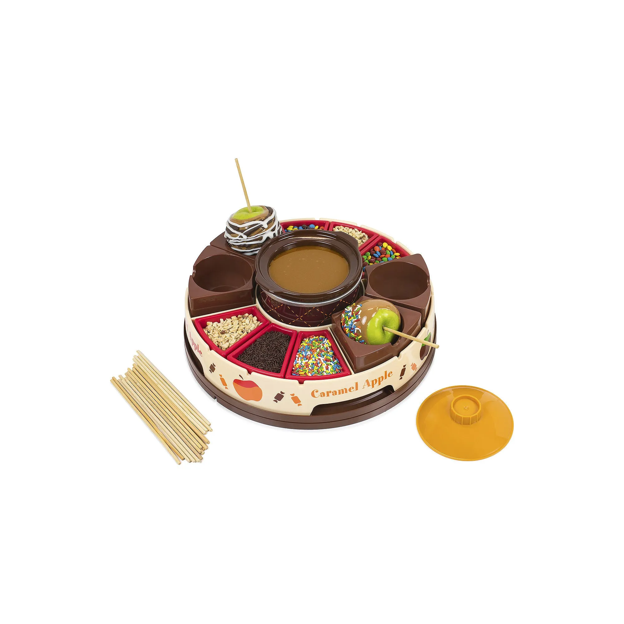 Nostalgia Lazy Susan Chocolate & Caramel Apple Party With Heated Fondue Pot, 25 Sticks, Decorating And Toppings Trays NCCA5 - MULTI ONE SIZE