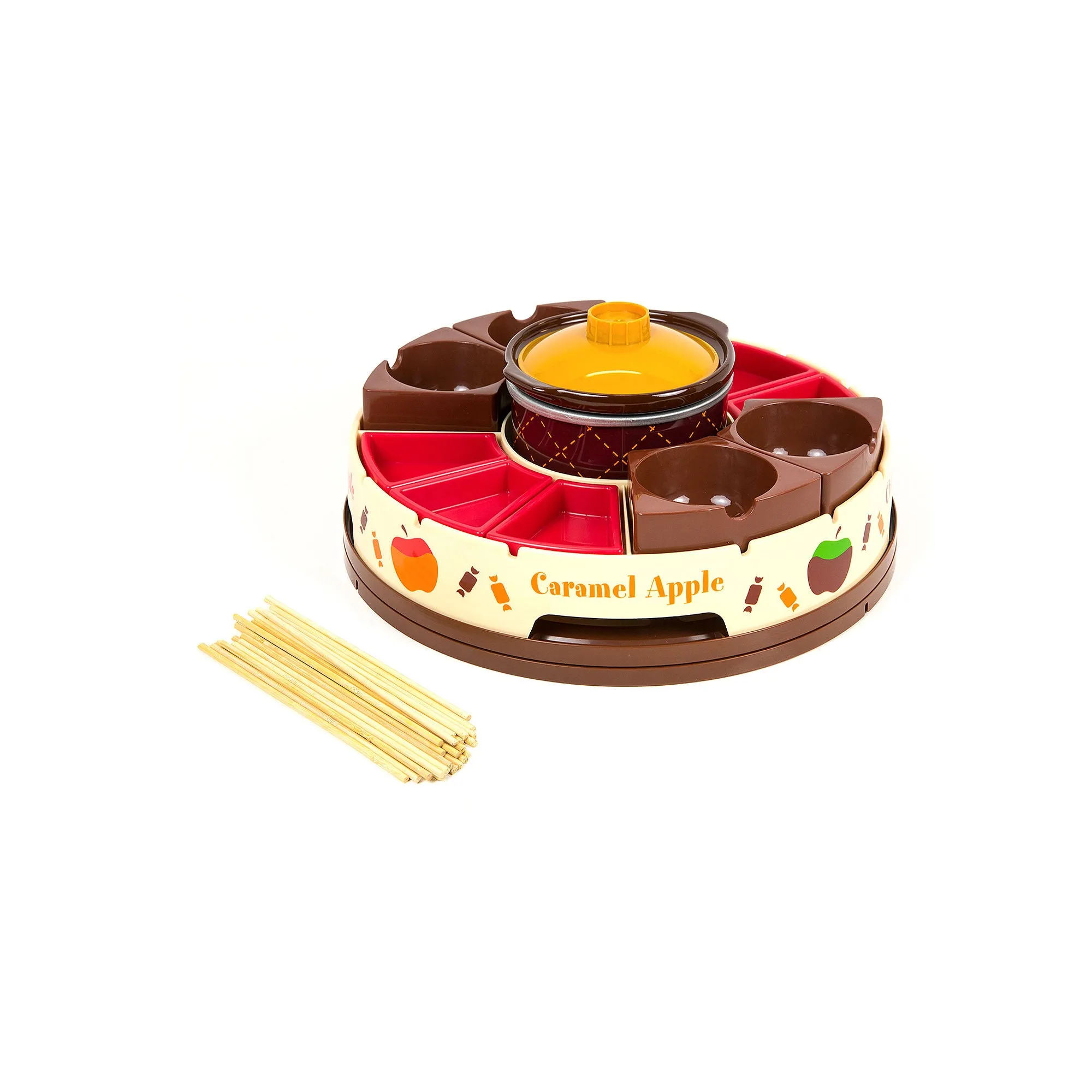 Nostalgia Lazy Susan Chocolate & Caramel Apple Party With Heated Fondue Pot, 25 Sticks, Decorating And Toppings Trays NCCA5 - MULTI ONE SIZE