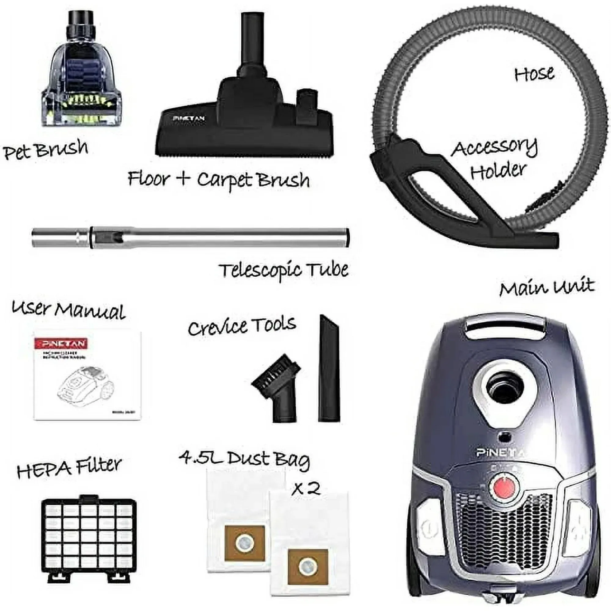 PINETAN PT-UA807 Professional Canister Vacuum Cleaner