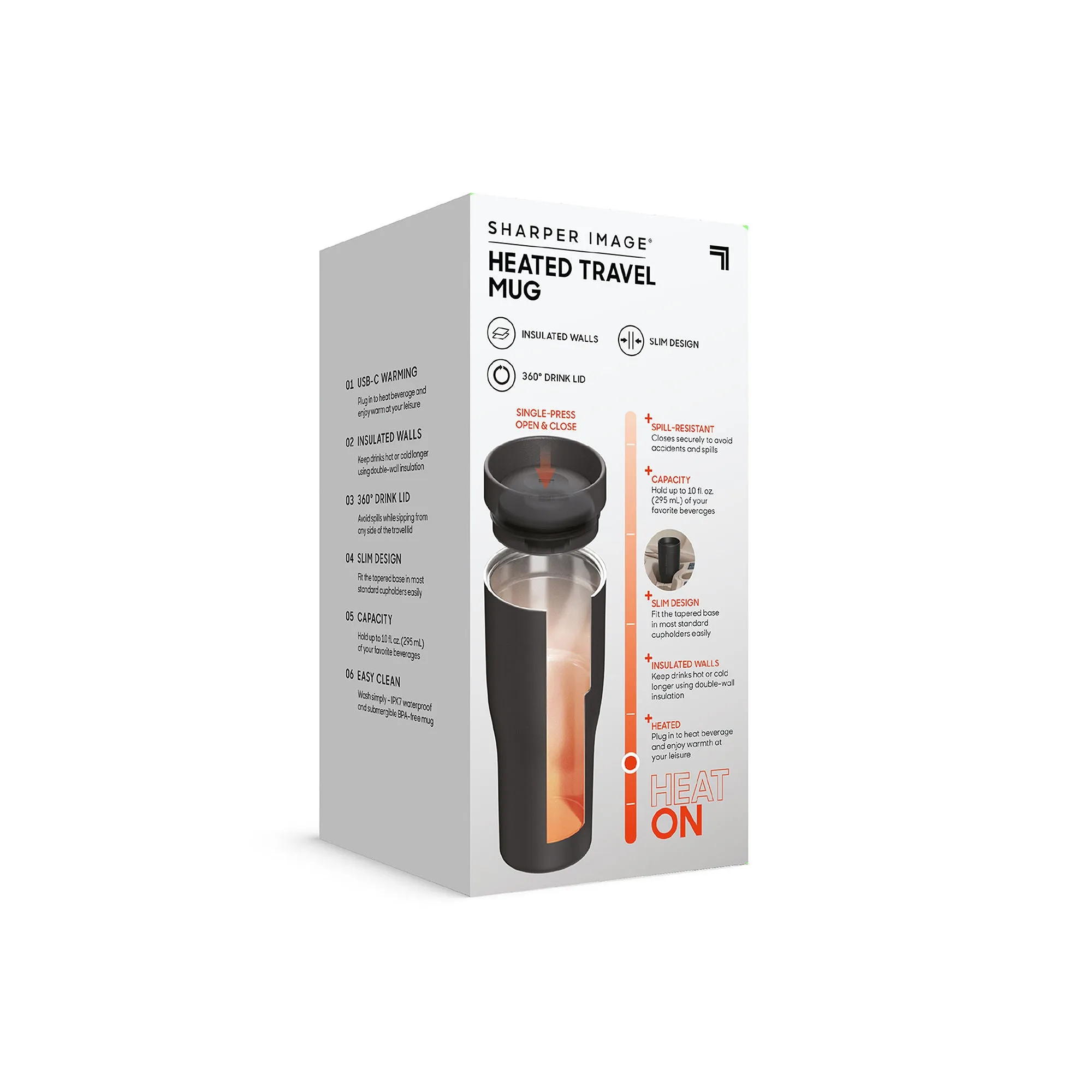 Sharper Image Auto Mug With 360 Popup Lid Gift - BLACK ONE SIZE