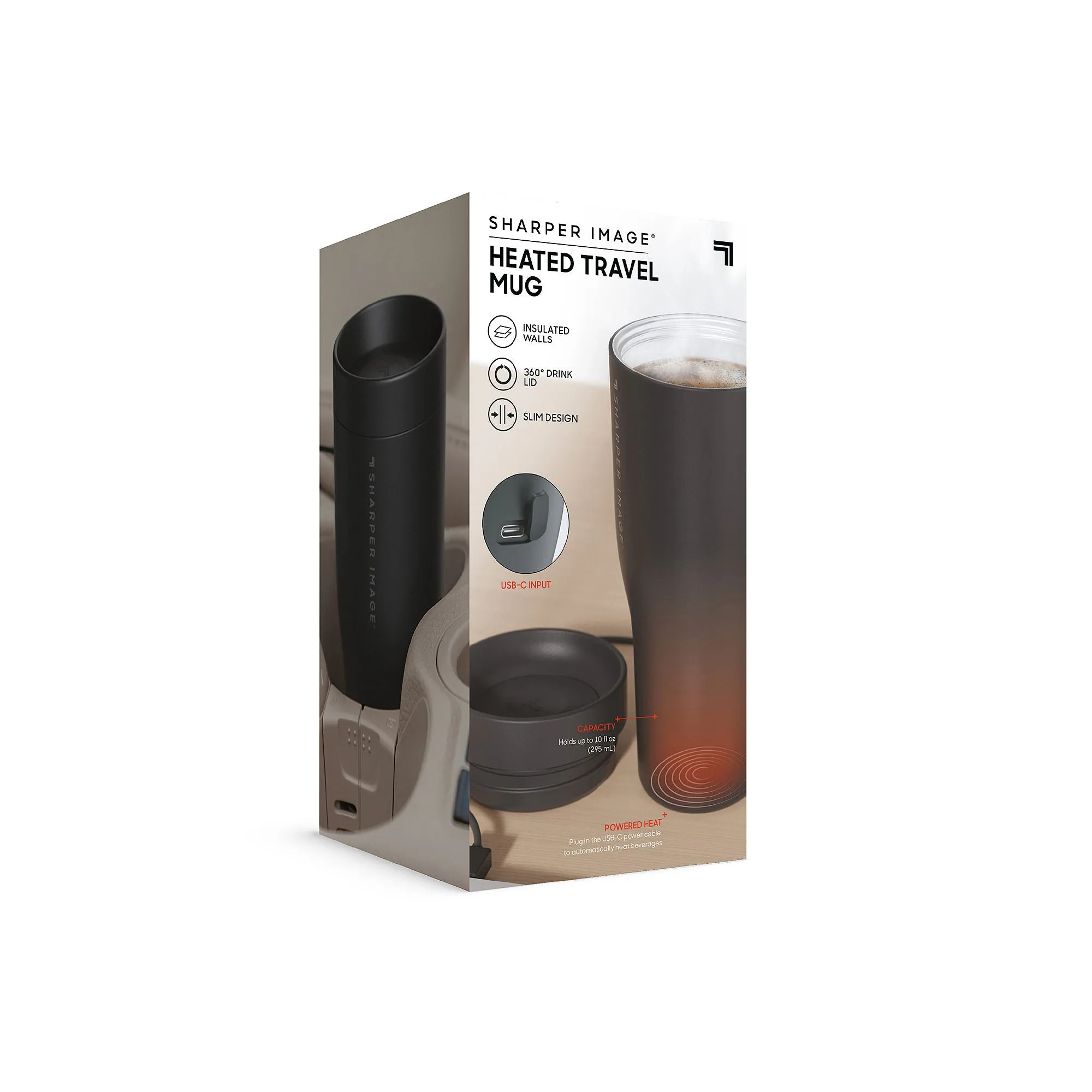 Sharper Image Auto Mug With 360 Popup Lid Gift - BLACK ONE SIZE