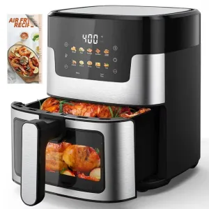 Suodoka FAN-L-5062S 10 in 1 Air Fryer 6 Qt Capacity, Compact Countertop with Nonstick Basket, 400F Air Crisp, Black