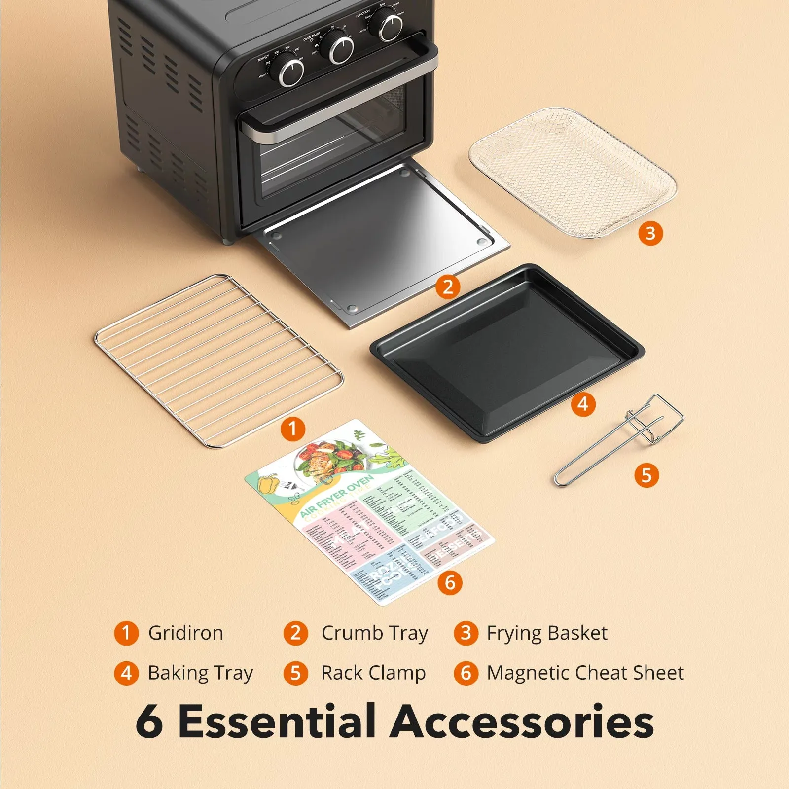 TaoTronics TT-AF002 Air Fryer 1700W 13 Quart 9 in 1 Air Fryer Oven Oil-less Cooker with Rotisserie Shaft