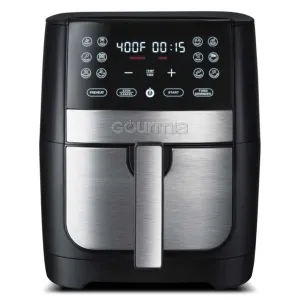 The SteelStone Group GAF826 Gourmia 8-Quart Digital Air Fryer with 12 Functions and Guided Cooking, Stainless Steel, Black