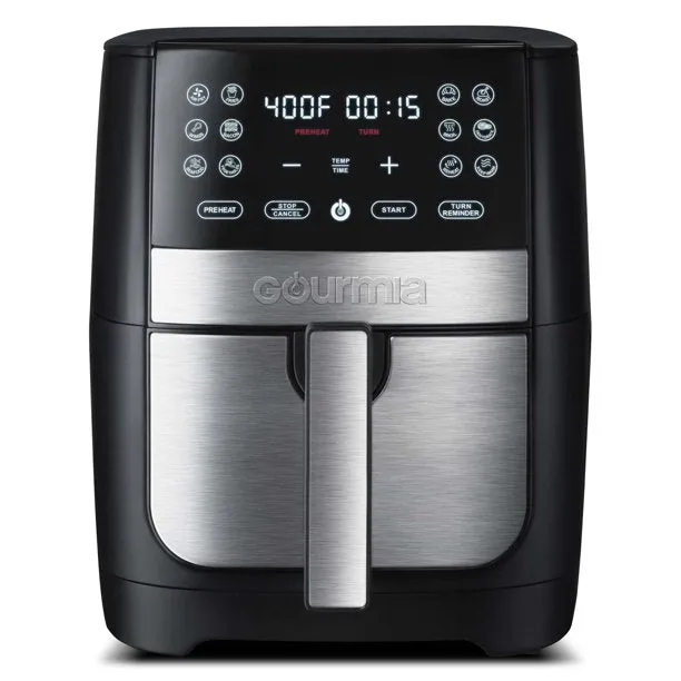 The SteelStone Group GAF826 Gourmia 8-Quart Digital Air Fryer with 12 Functions and Guided Cooking, Stainless Steel, Black