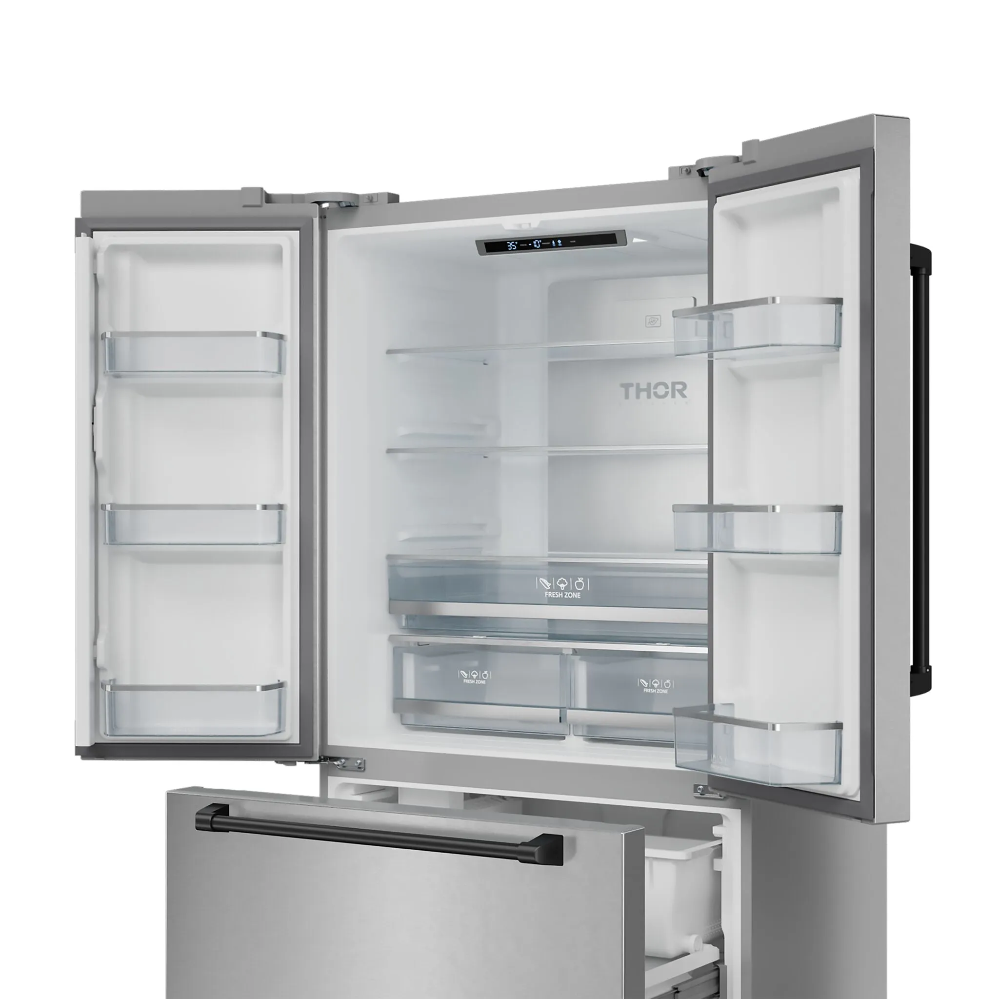 Thor Kitchen Stainless Steel French Door Counter-Depth Refrigerator with Ice Maker (20.3 cu.ft.). Gordon Ramsay Collection - RF3621CTD99-BLK