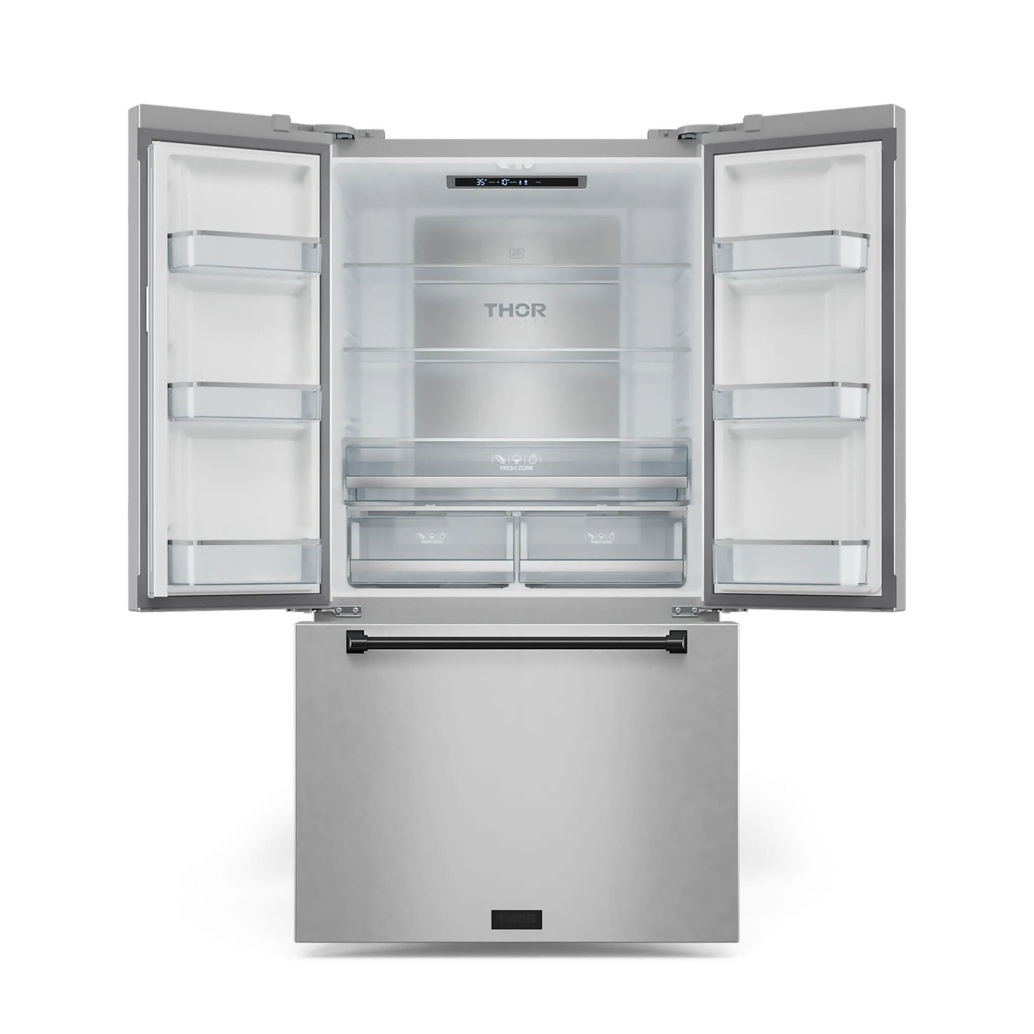 Thor Kitchen Stainless Steel French Door Counter-Depth Refrigerator with Ice Maker (20.3 cu.ft.). Gordon Ramsay Collection - RF3621CTD99-BLK