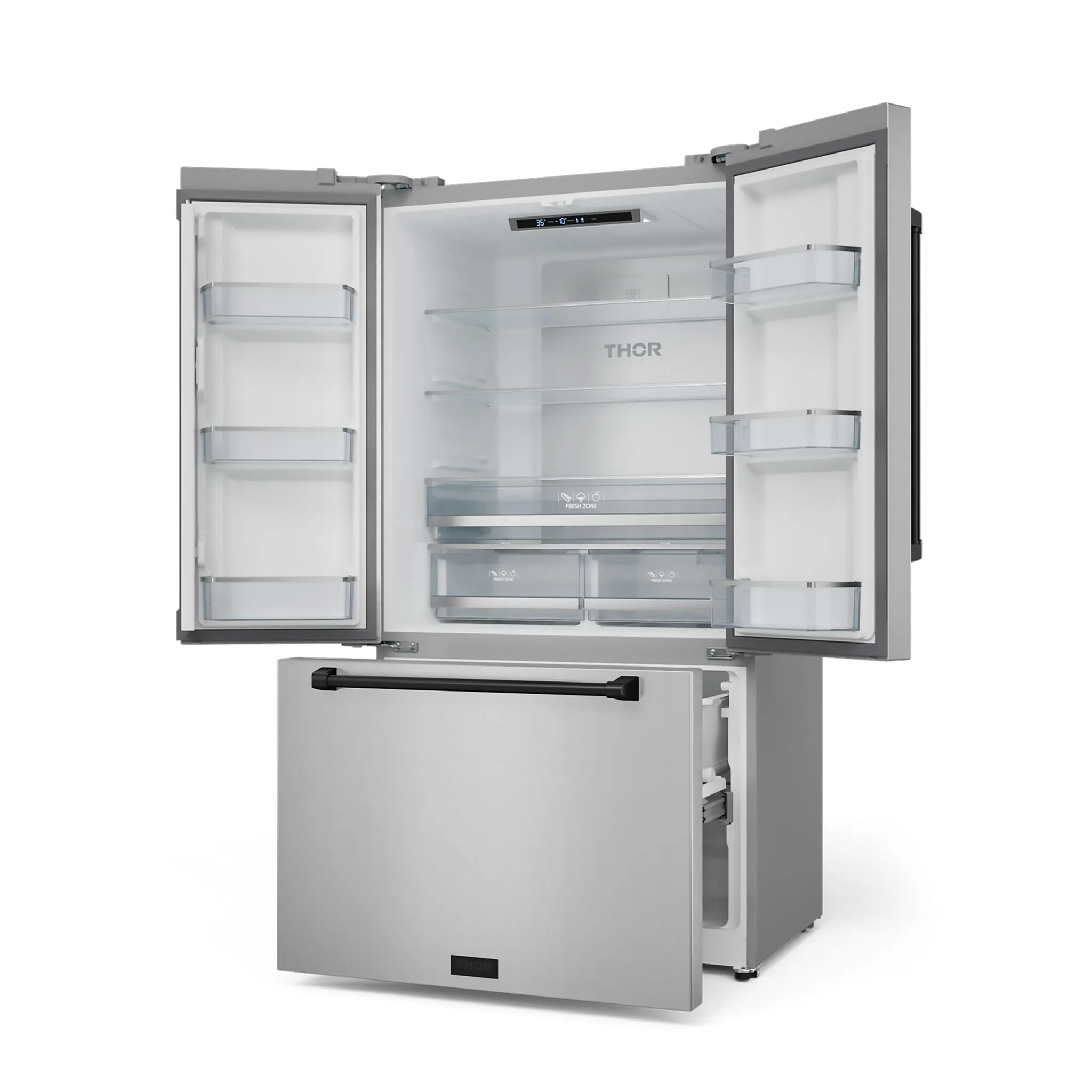 Thor Kitchen Stainless Steel French Door Counter-Depth Refrigerator with Ice Maker (20.3 cu.ft.). Gordon Ramsay Collection - RF3621CTD99-BLK