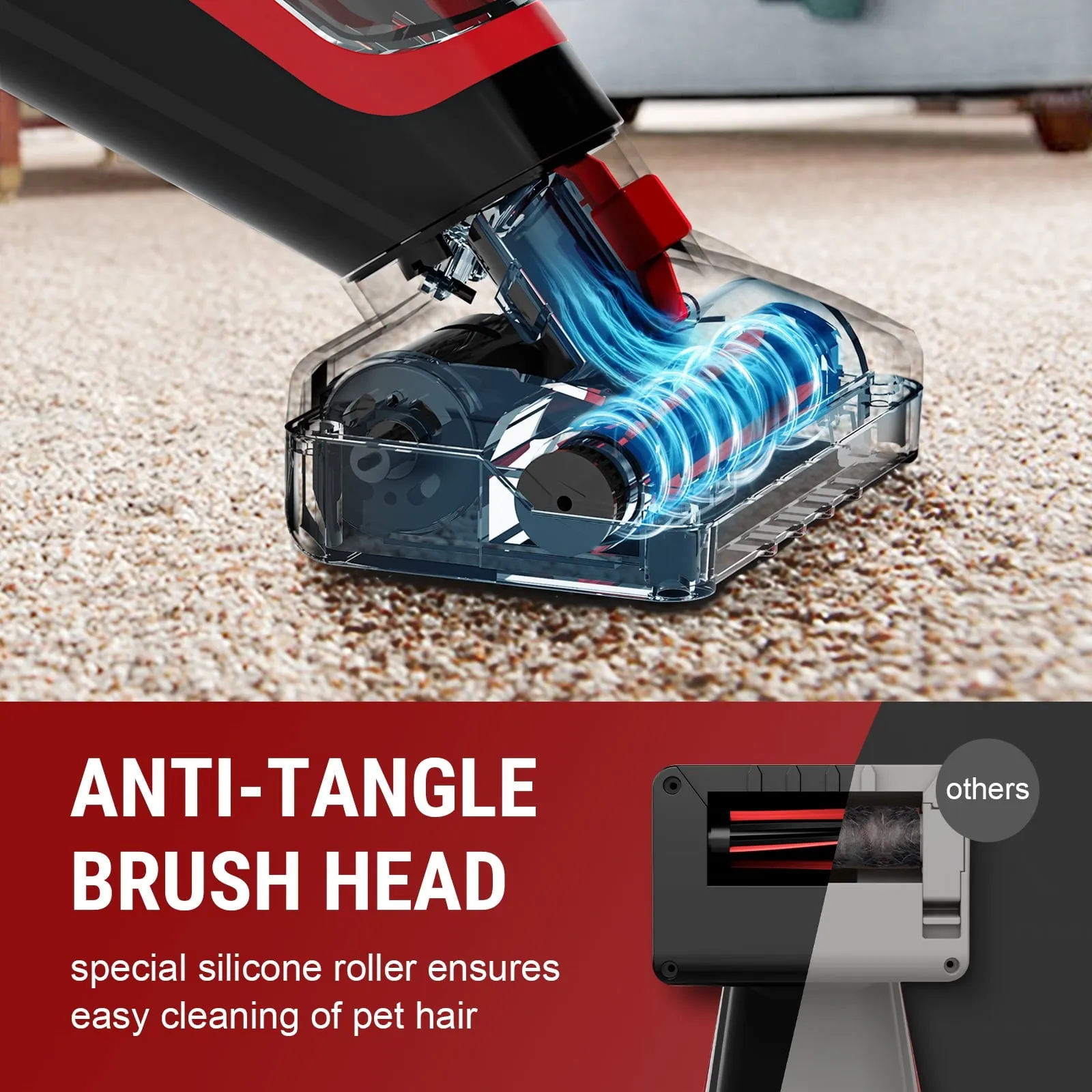 VacLife H-116 Cordless Handheld Vacuum, Car Vacuum Cleaner Rechargeable with Motorized Brush, Red