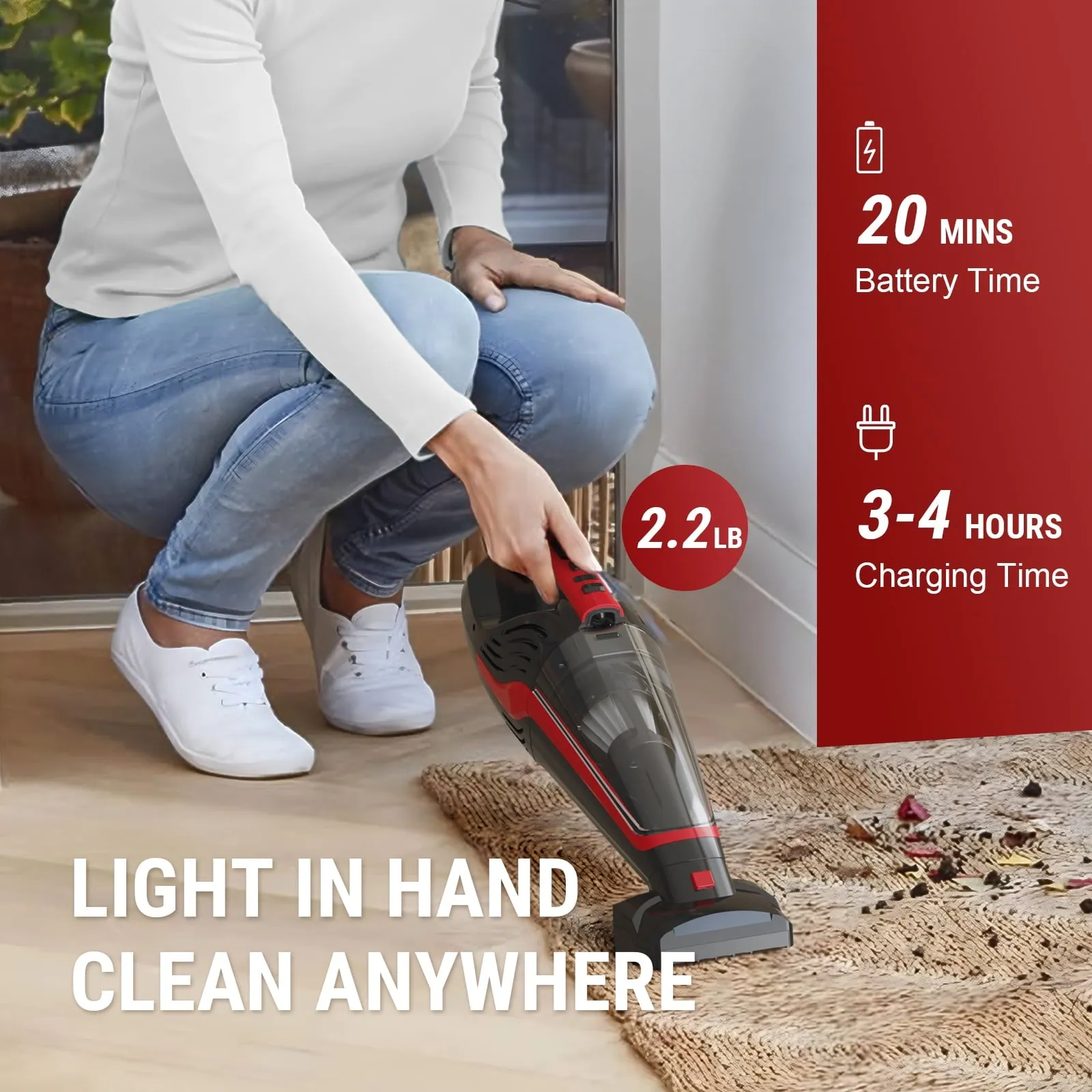 VacLife H-116 Cordless Handheld Vacuum, Car Vacuum Cleaner Rechargeable with Motorized Brush, Red